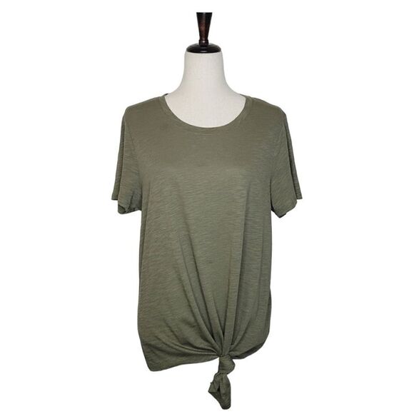 Social Standard By Sanctuary Army Green Knot Detail Short Sleeve T-shirt Size L - Picture 1 of 6